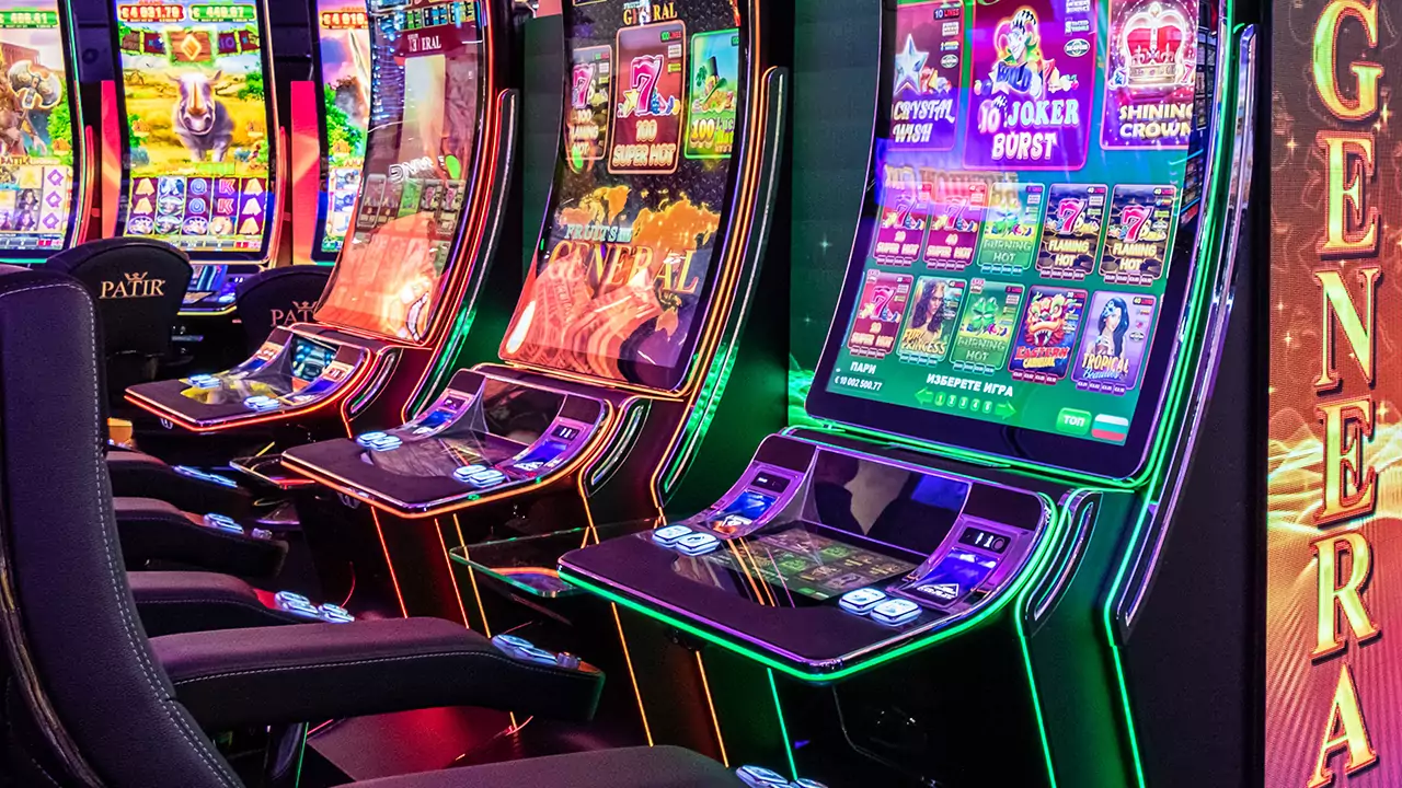 Máquinas tragamonedas iluminadas en casino mexicano